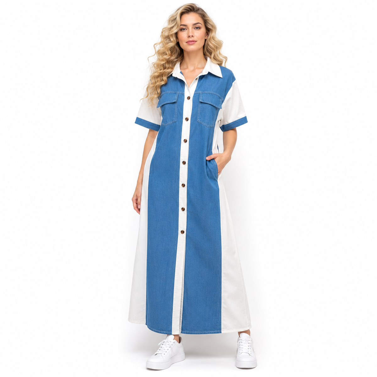 NEW LONG DENIM WITH COLOR DRESS