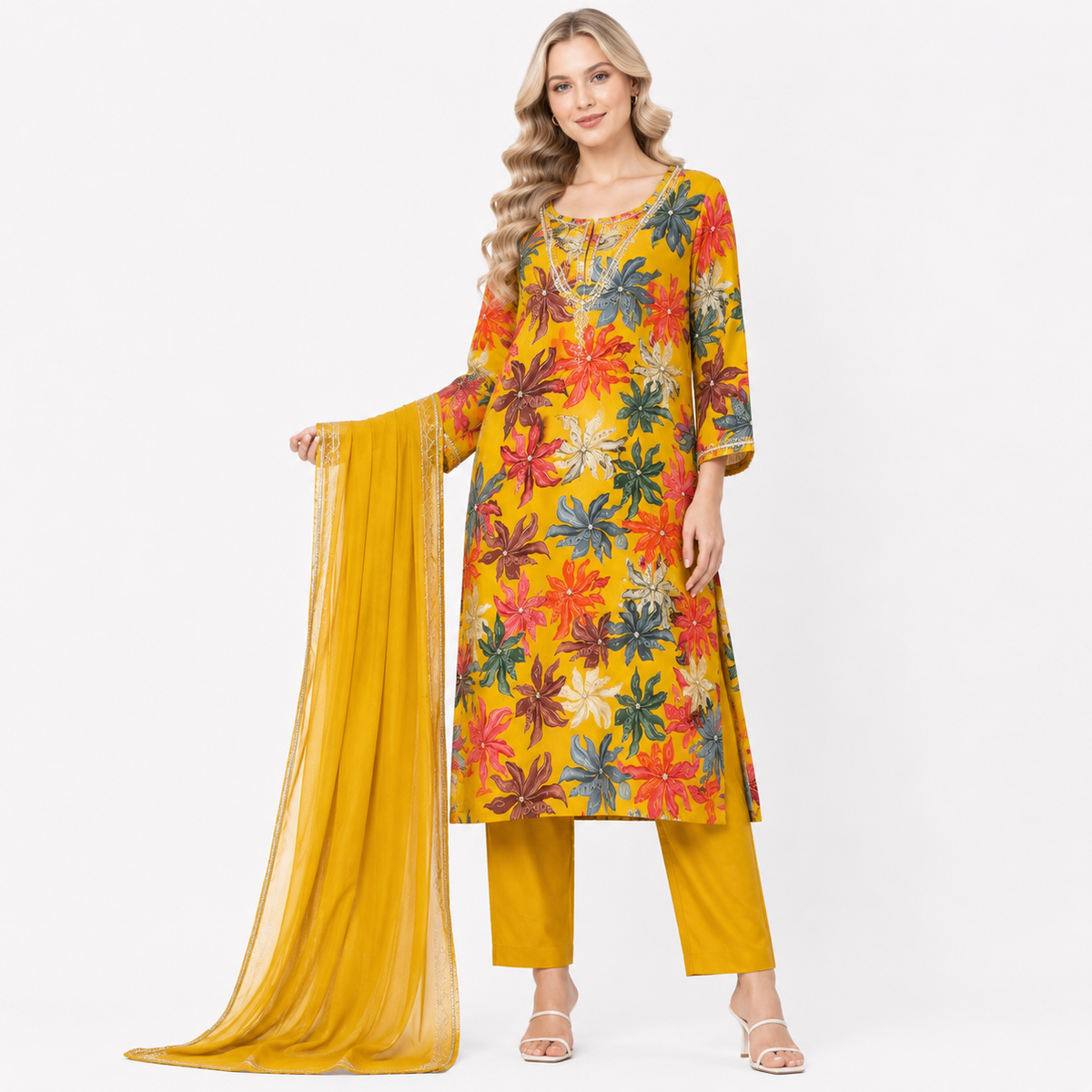 pink / green flower printe suit