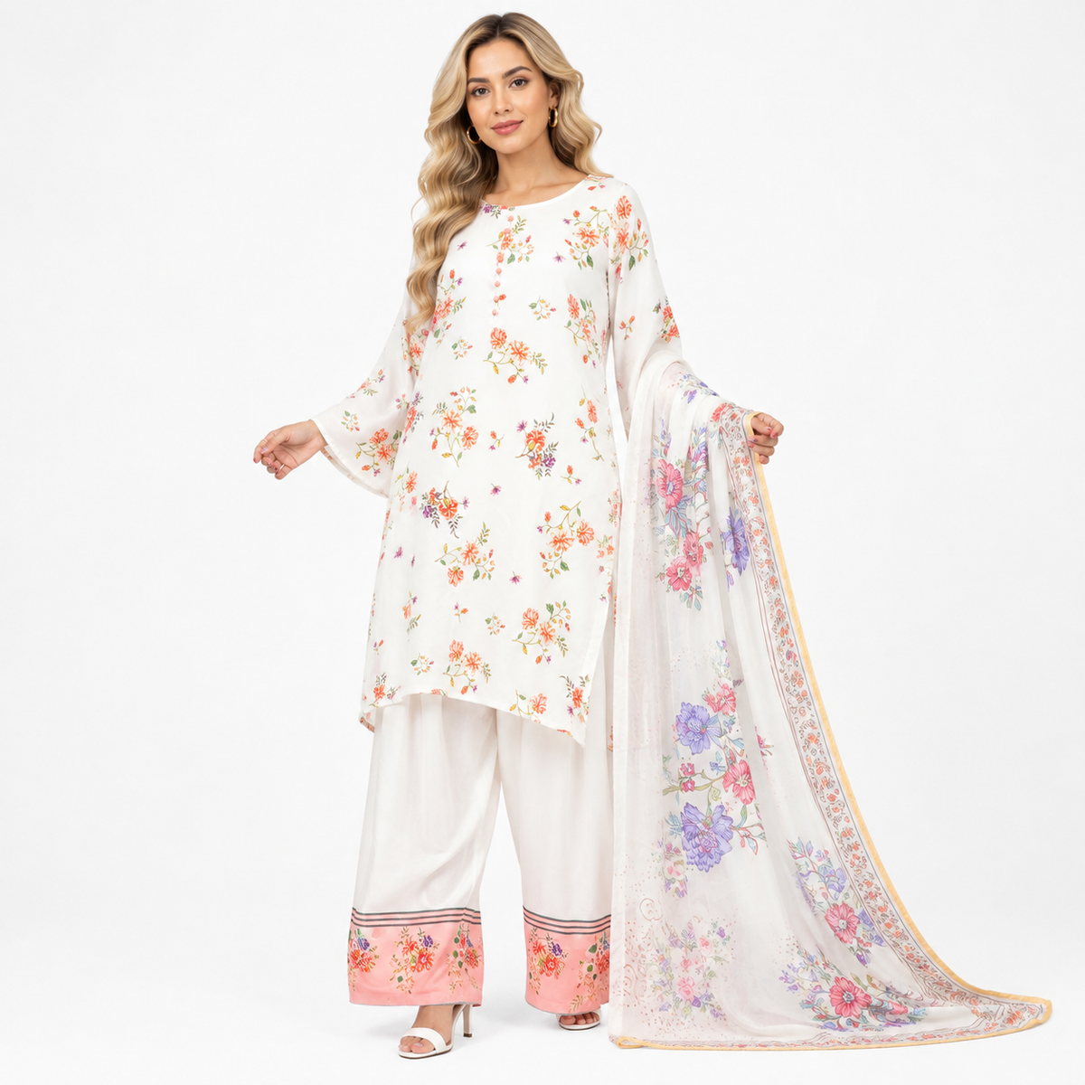 flower printed light shade suit