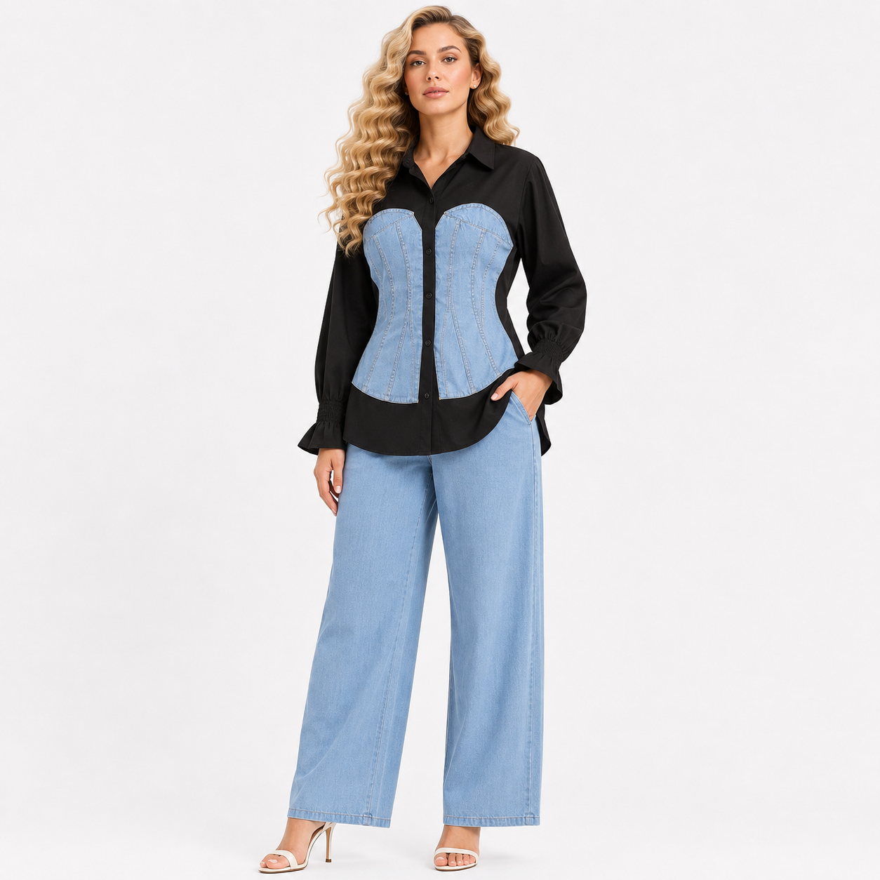 Colour / soft denim  with Contrast Stripe Detailing