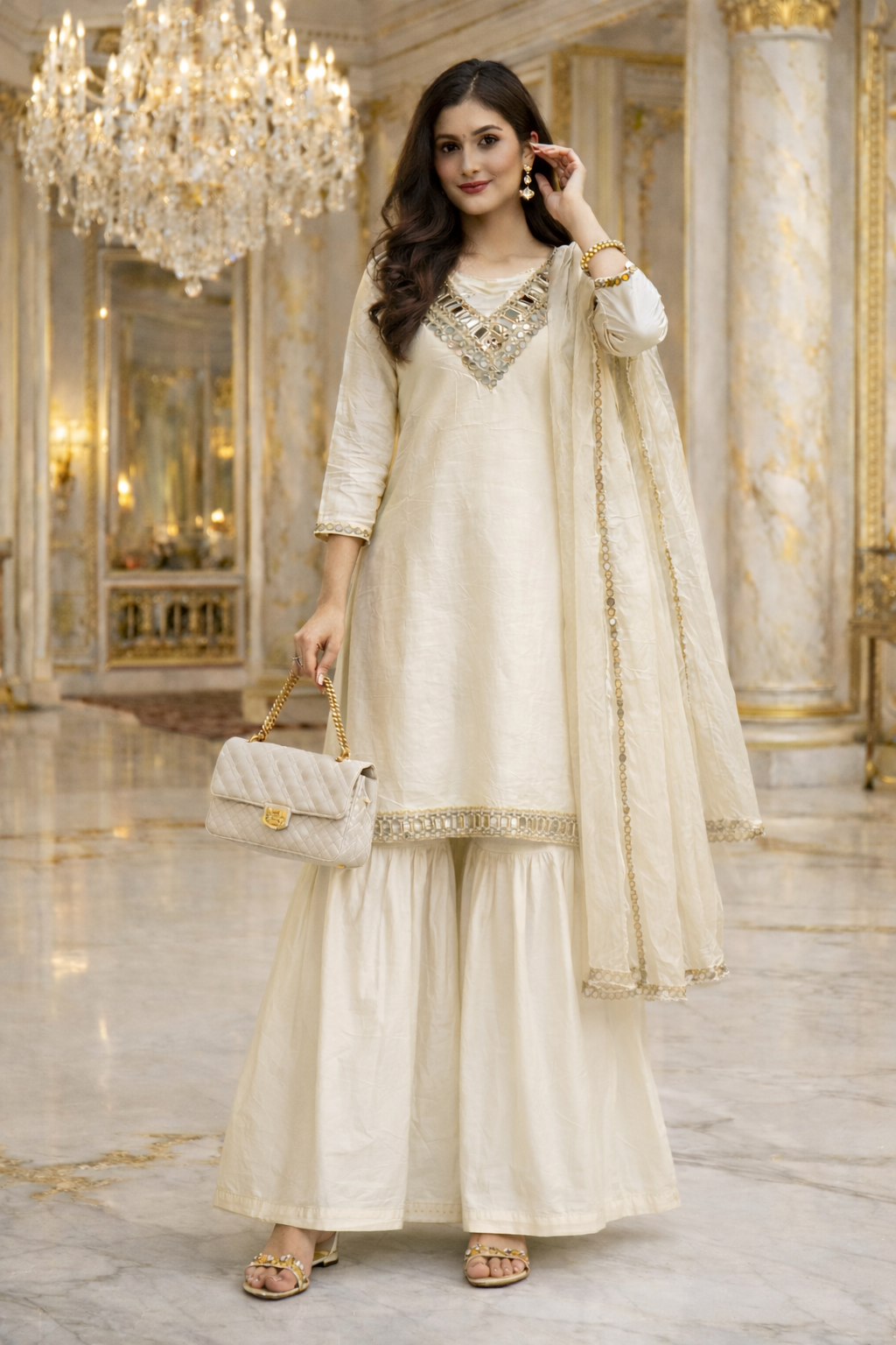 MIRROR WORK SUIT WITH SHARARA GOOD 2XL