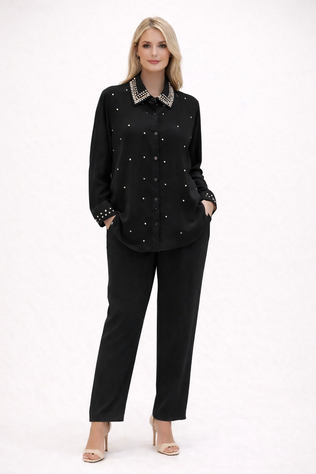 COLLAR STUDDED CORD SET FREE SIZE TILL 2XL