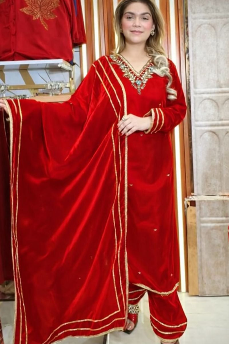 velvet suits embroidery free size till to xl