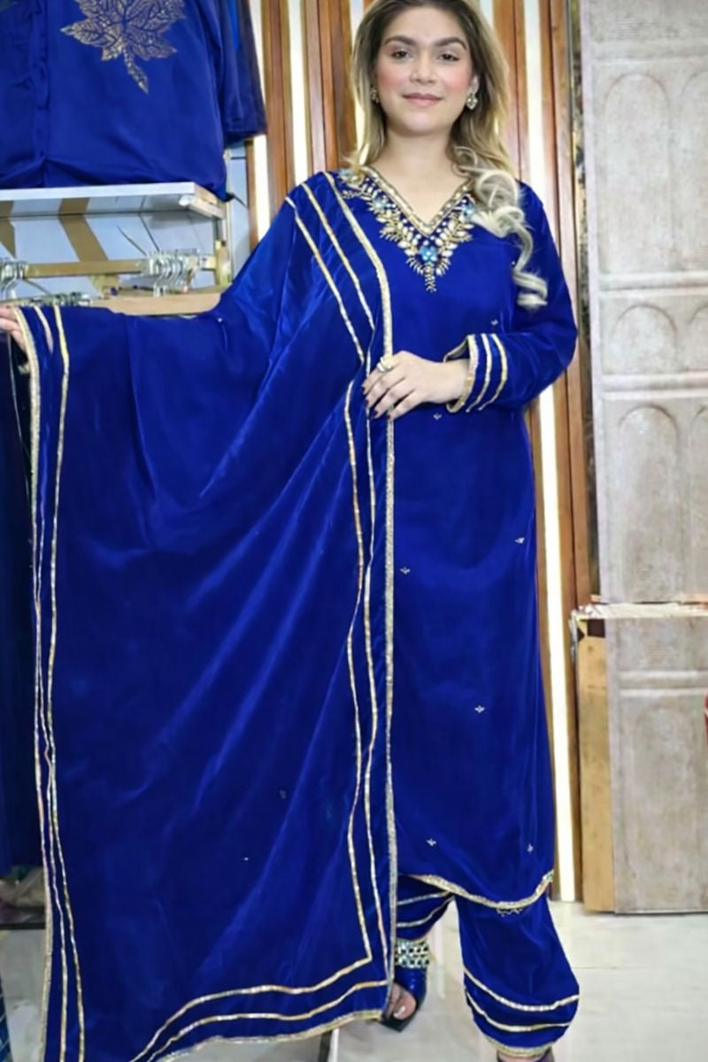velvet suits embroidery free size till to xl