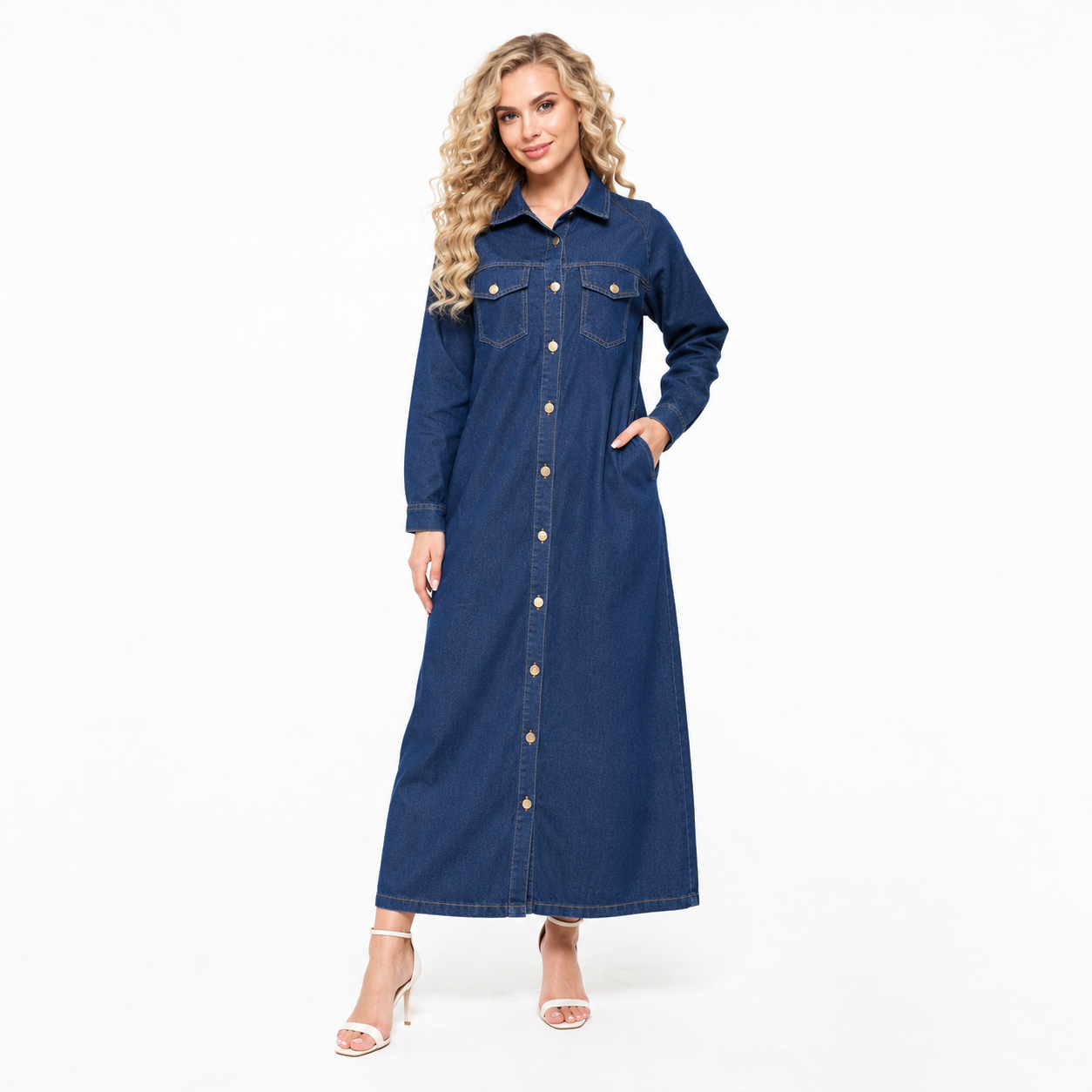front open denim dress