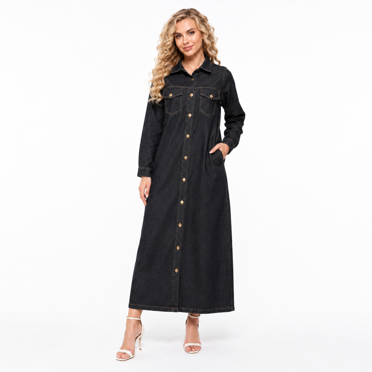 front open denim dress