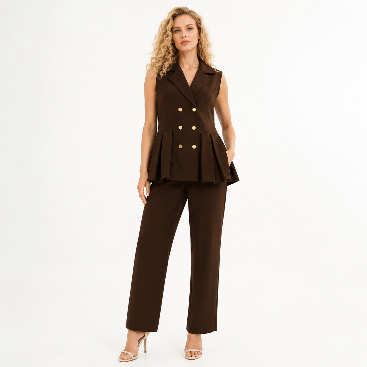 Sleeveless Peplum Blazer  cord set