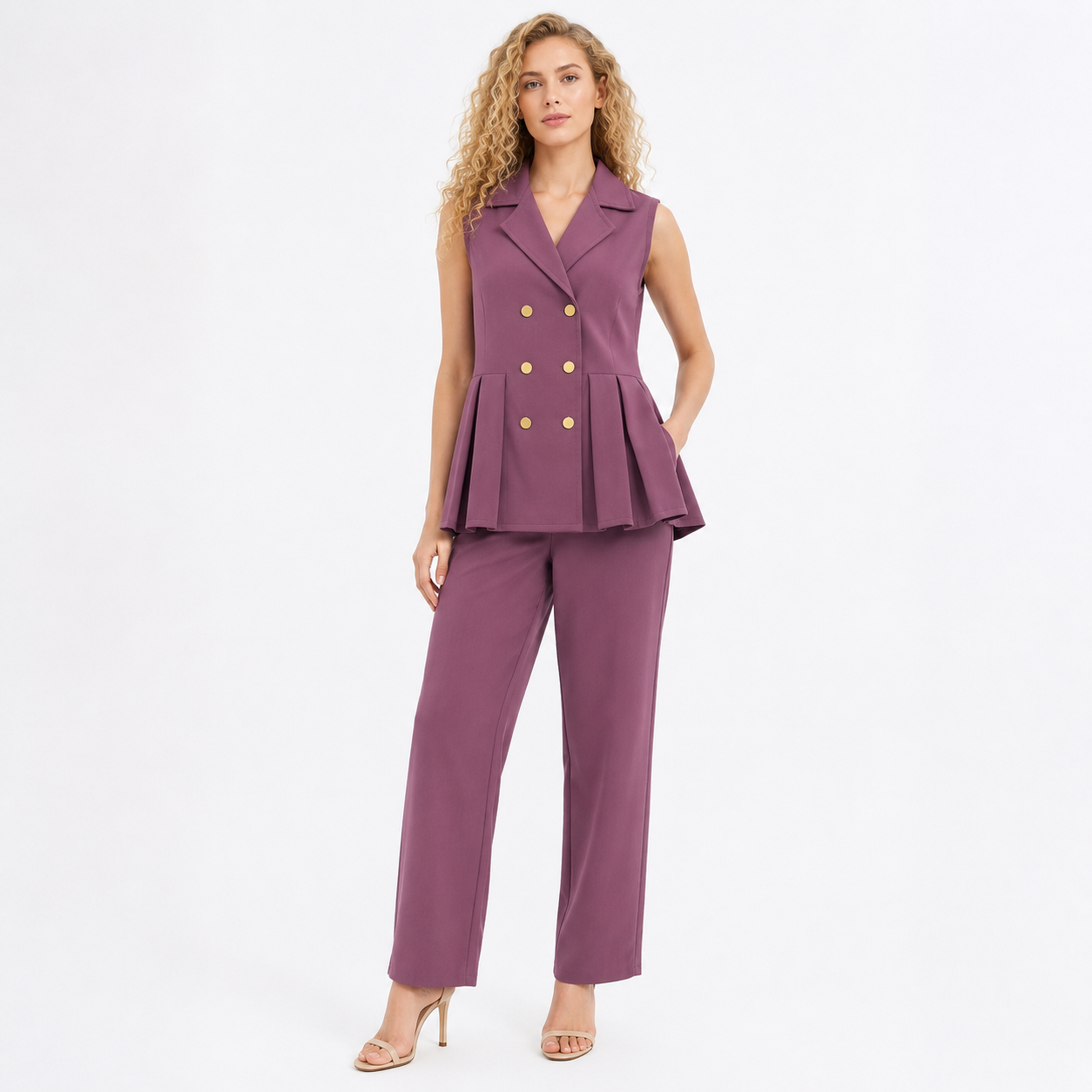 Sleeveless Peplum Blazer  cord set