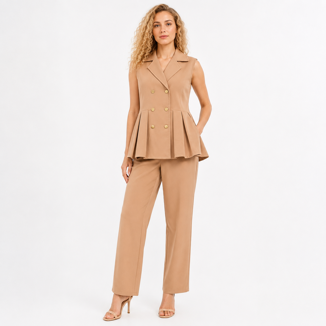 Sleeveless Peplum Blazer  cord set