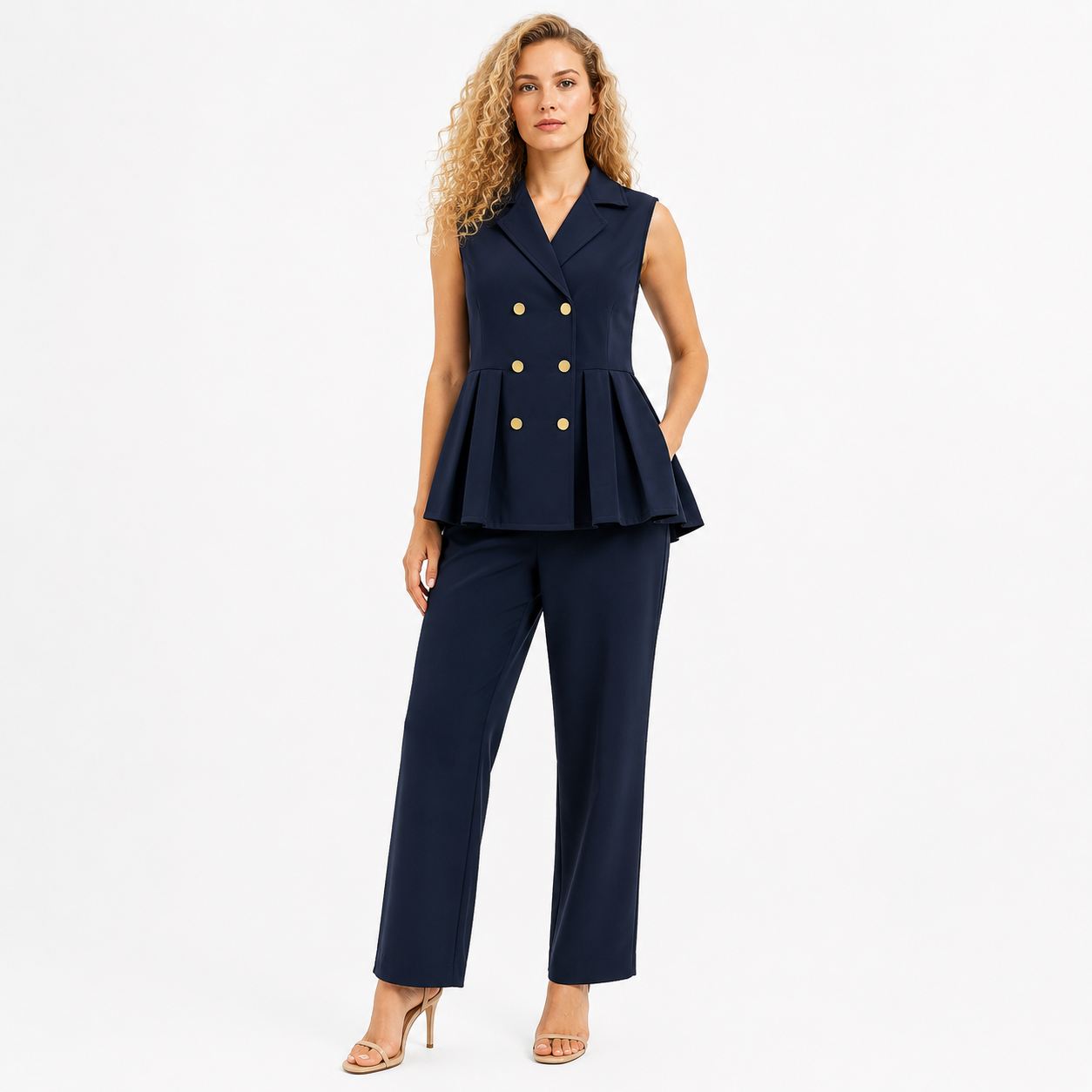 Sleeveless Peplum Blazer  cord set