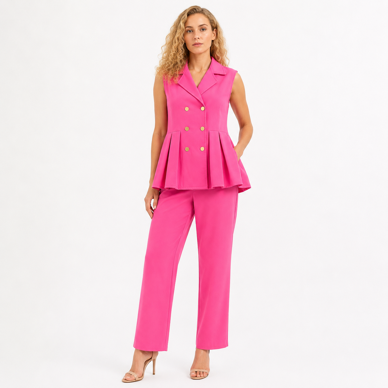 Sleeveless Peplum Blazer  cord set