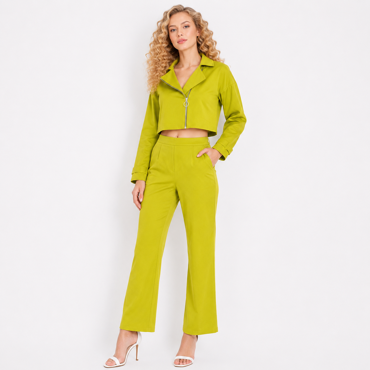 crop jacket with straight bottom cord set