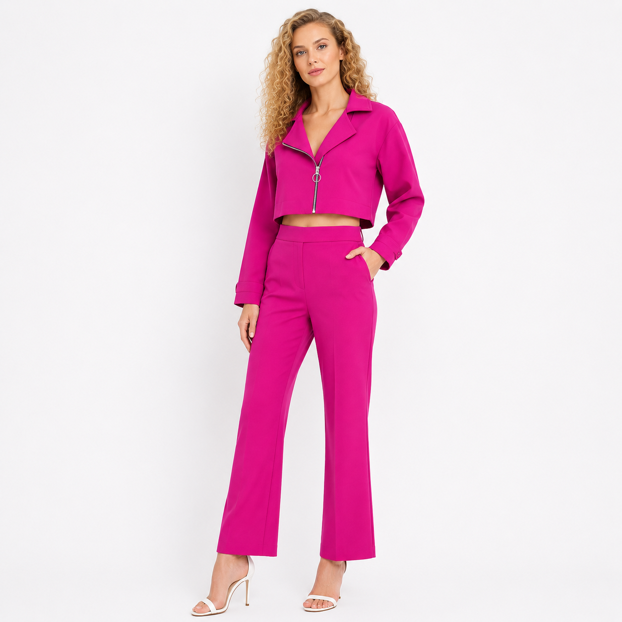 crop jacket with straight bottom cord set