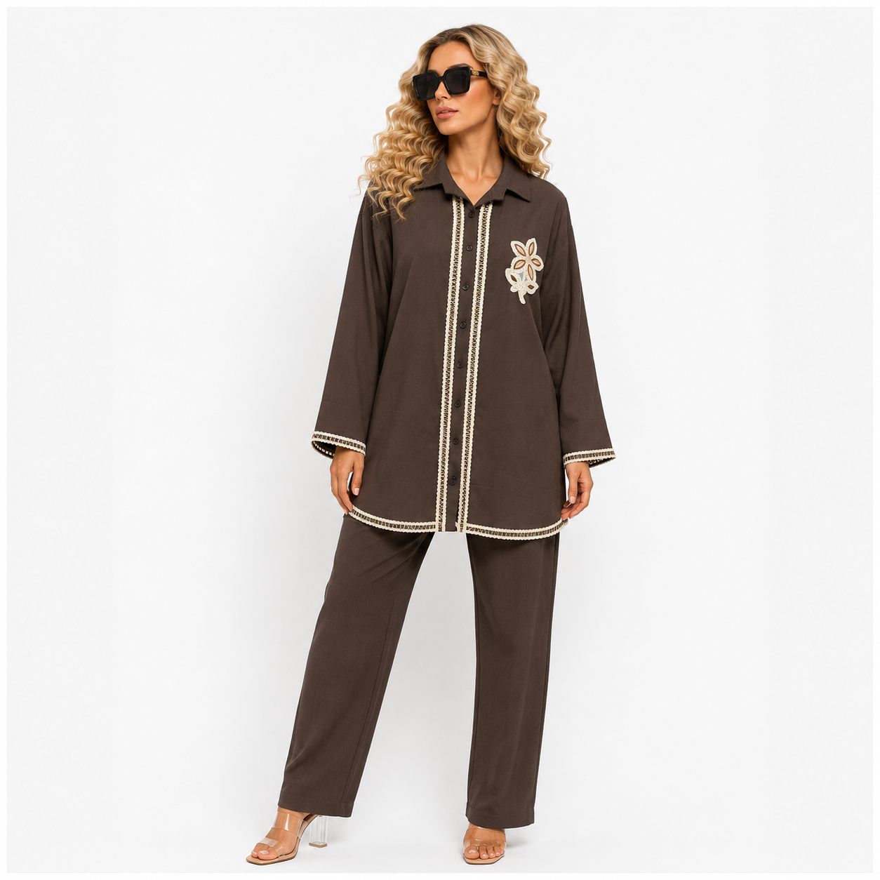Solid with Embroidery &amp; Lace Work