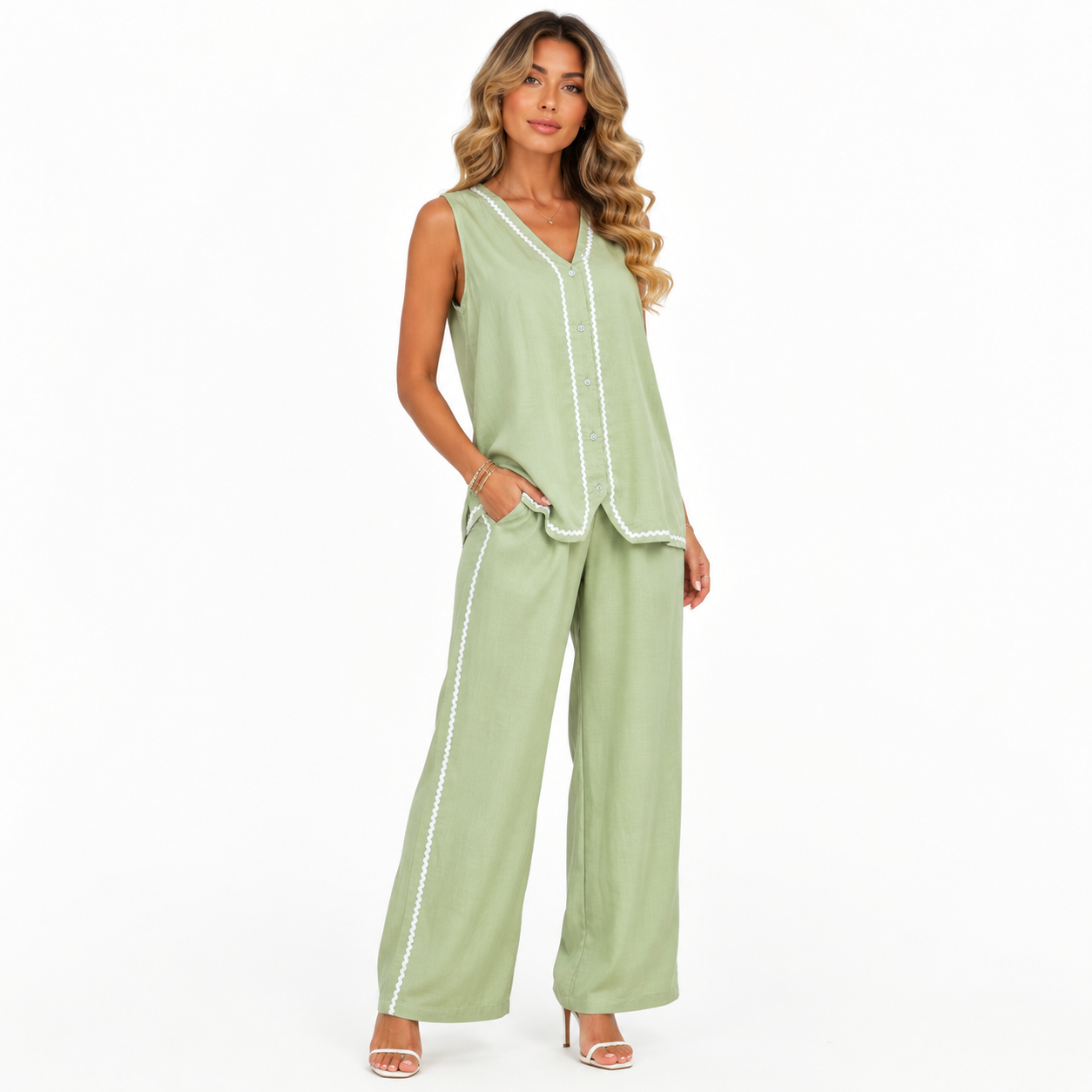 cut sleeve summer cord set