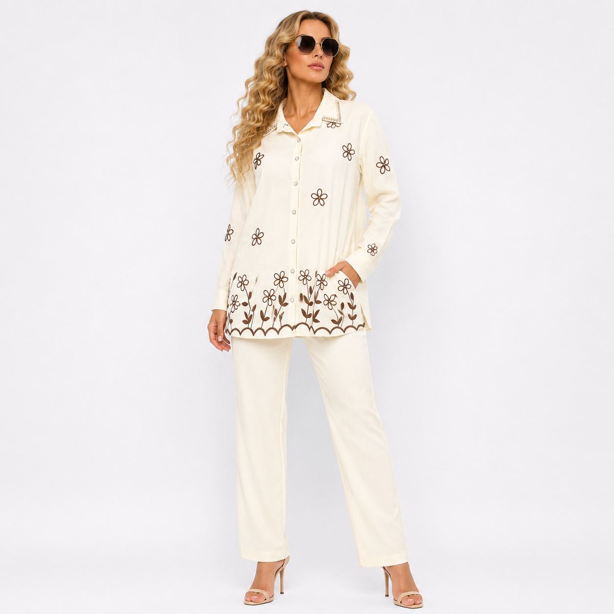 EMBROIDED PEALS CORD SET