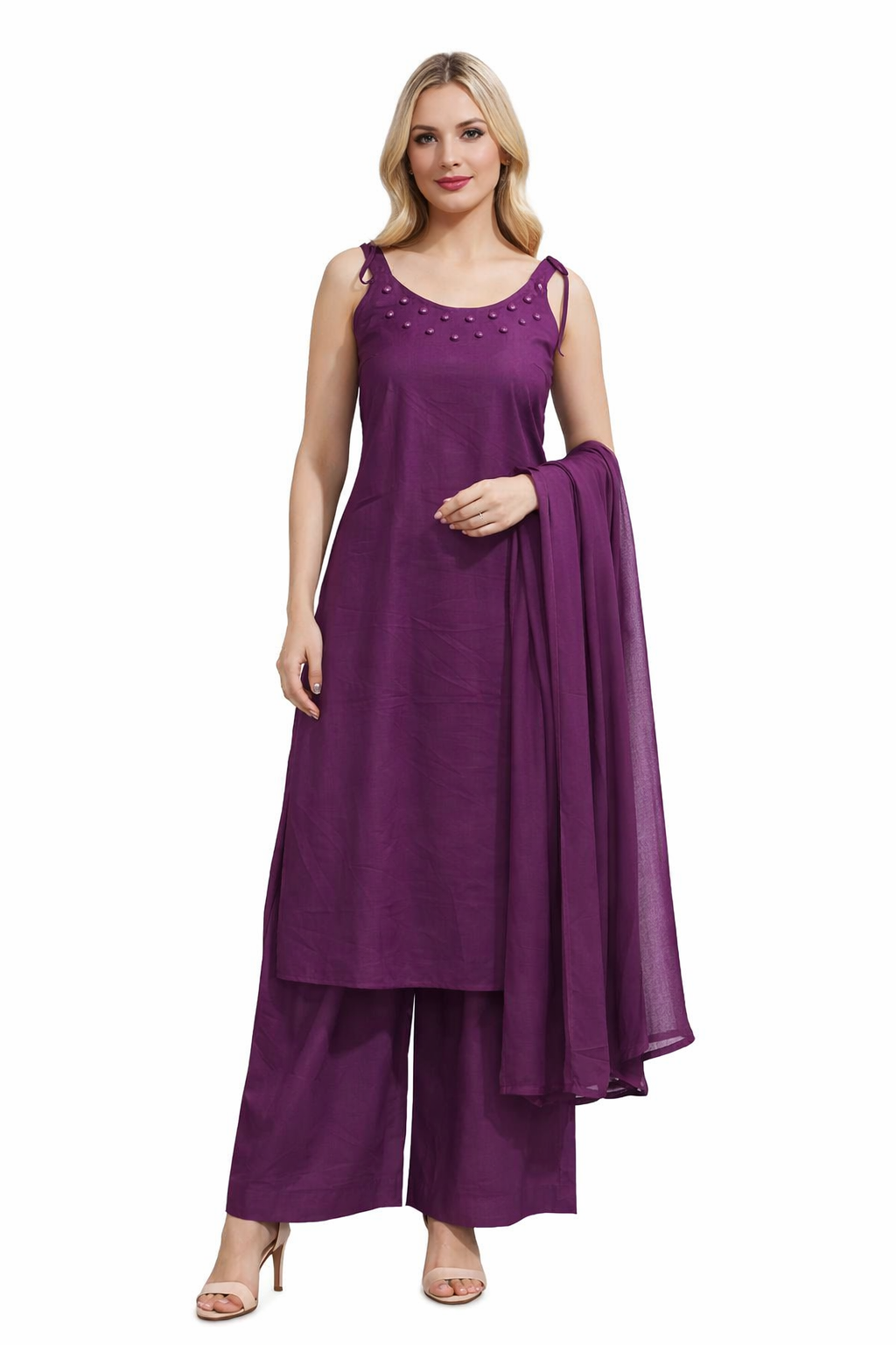 STRIP SLEEVE SUIT WITH PLAZZO