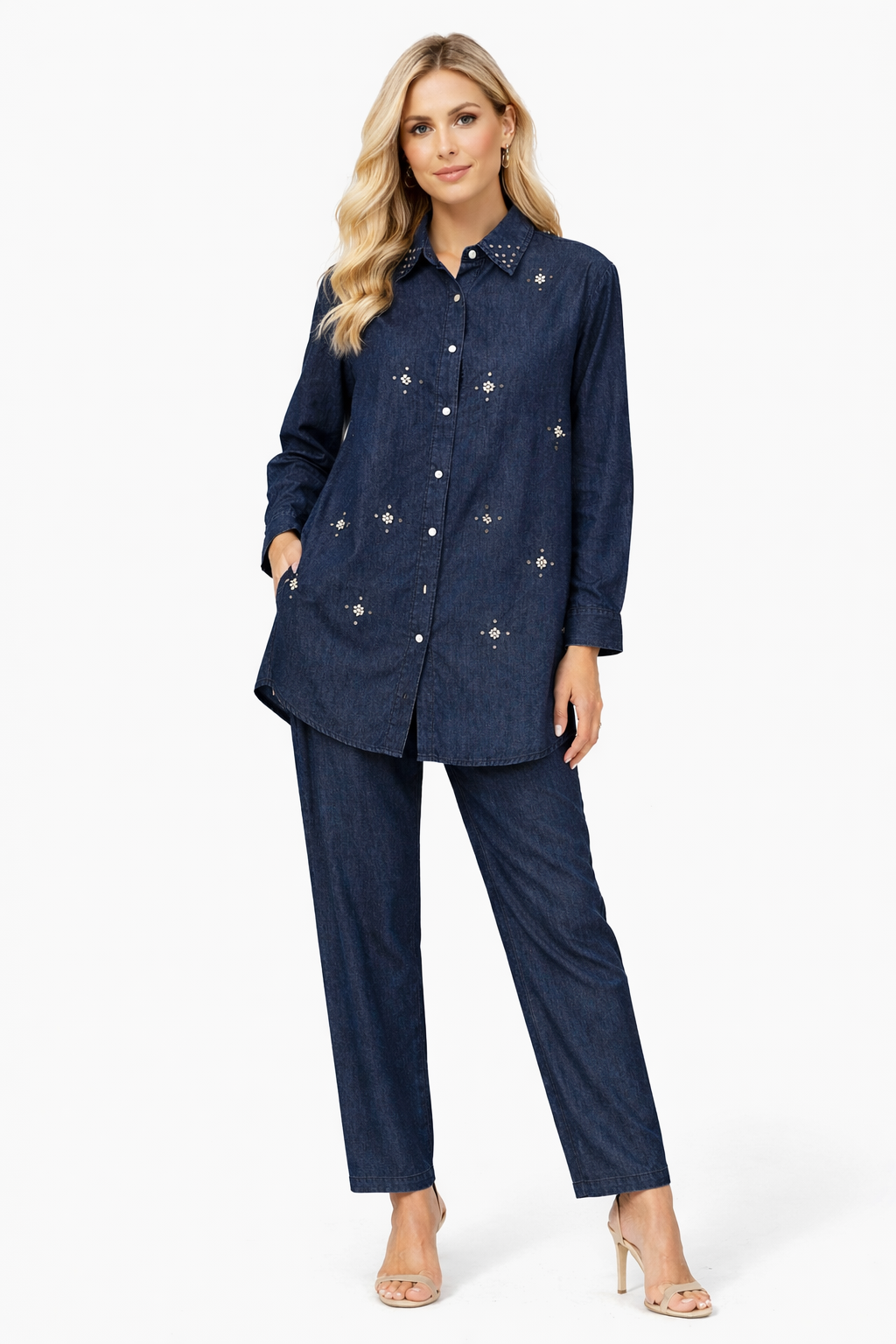 star studded denim cord set