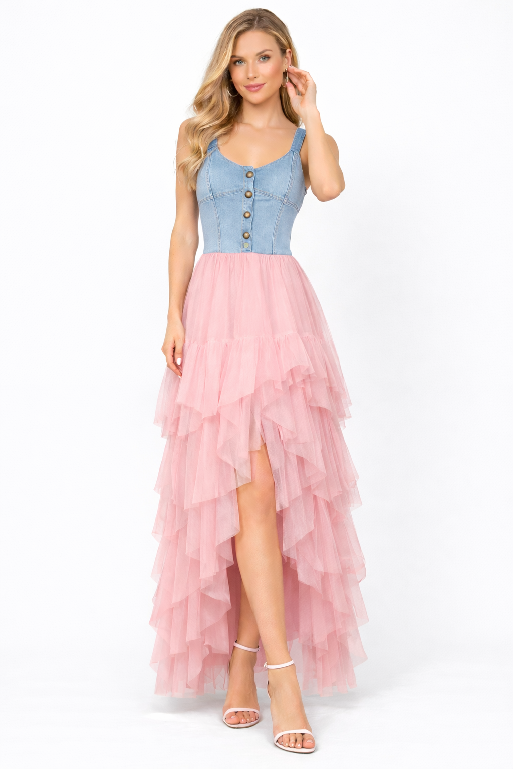 DENIM FRILL DRESS