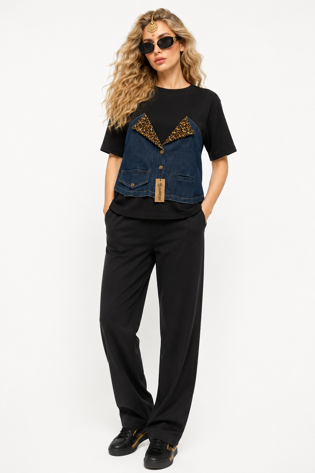 Solid with Contrast Denim Design cord set