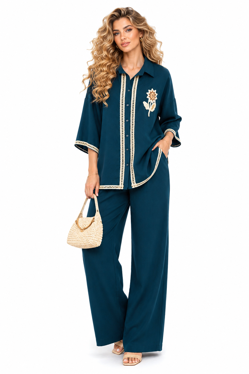 Solid with Embroidery &amp; Lace Work