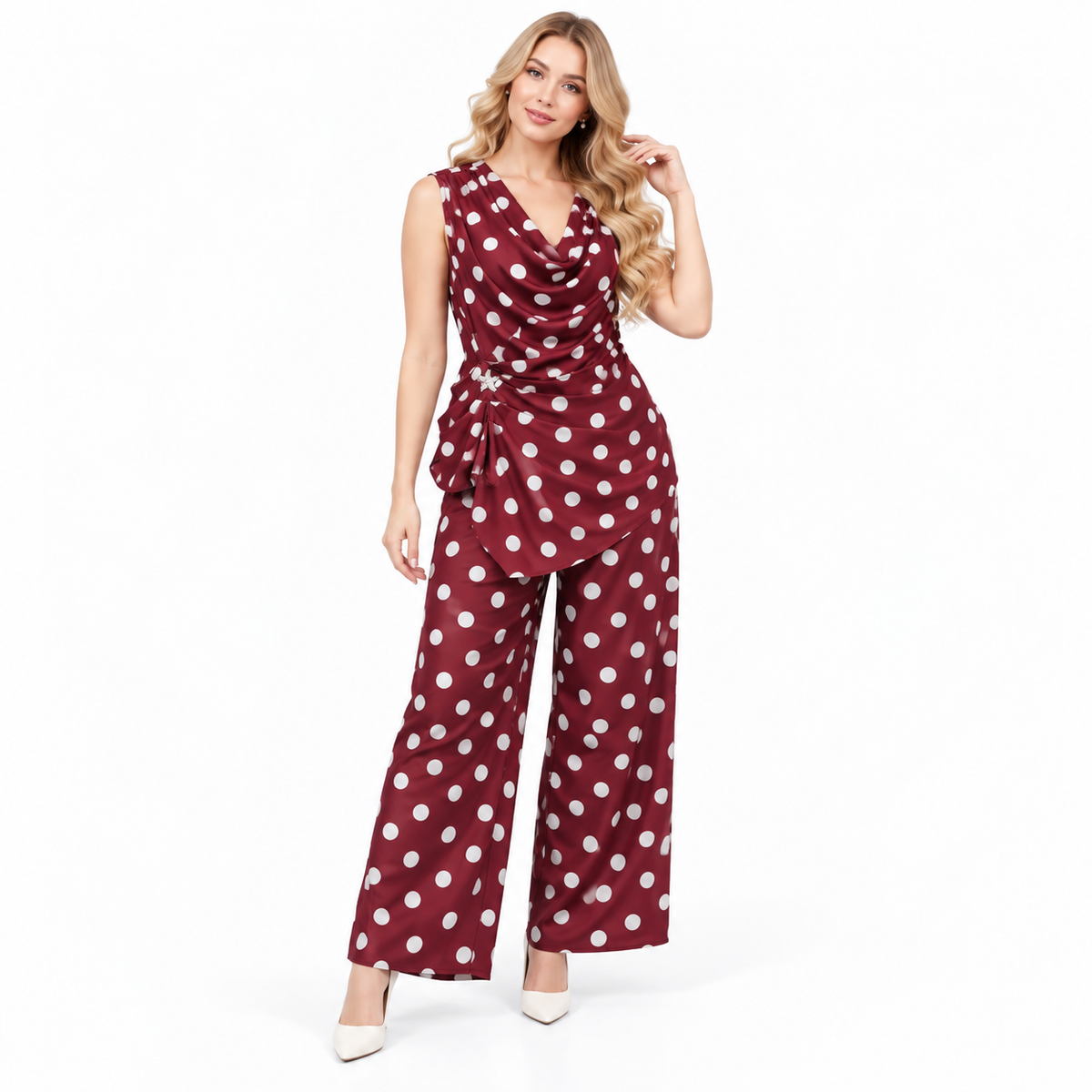 off shoulder poll ka dot cord set