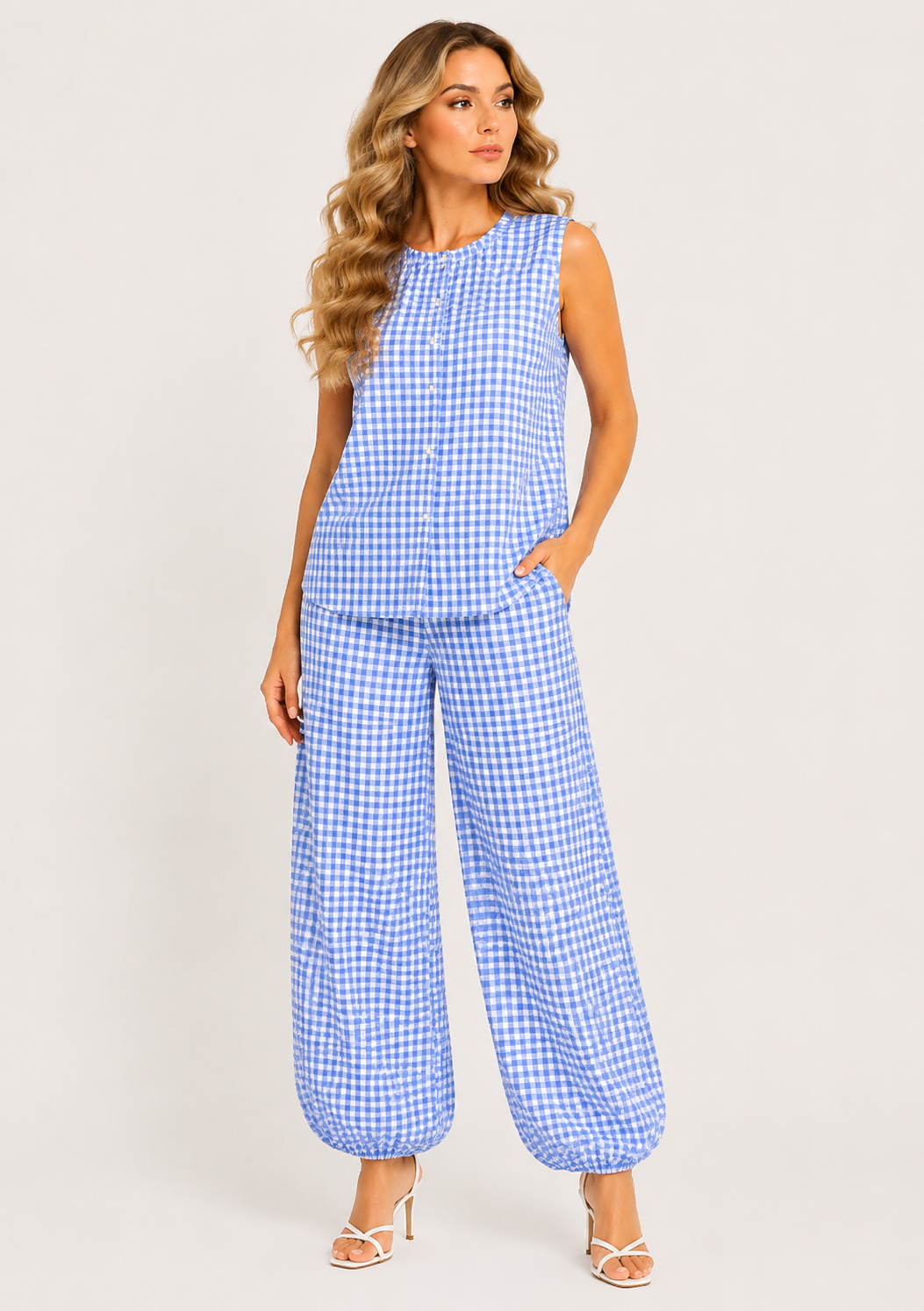 BALLOON TROUSER CHECKED PRINTED  CORD SET
