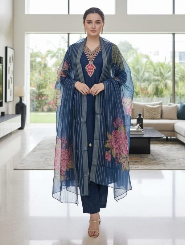 Blue Embroidered Detailing Suit | M (38) – 2XL (44)