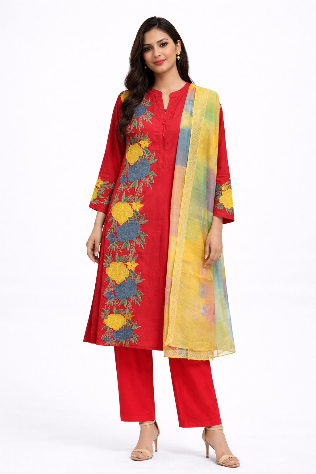 FLOWER PATCH SUIT WITH STRAIGTH PANT GOOD TILL TO 2XL
