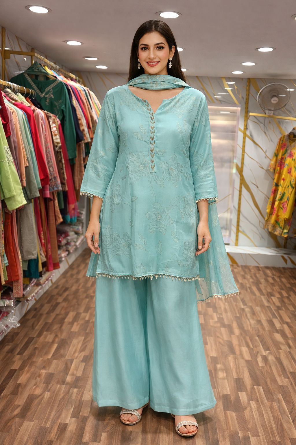CHOKAR STYL SUIT WITH PLAZZO GOD TILL TILL TO 2XL