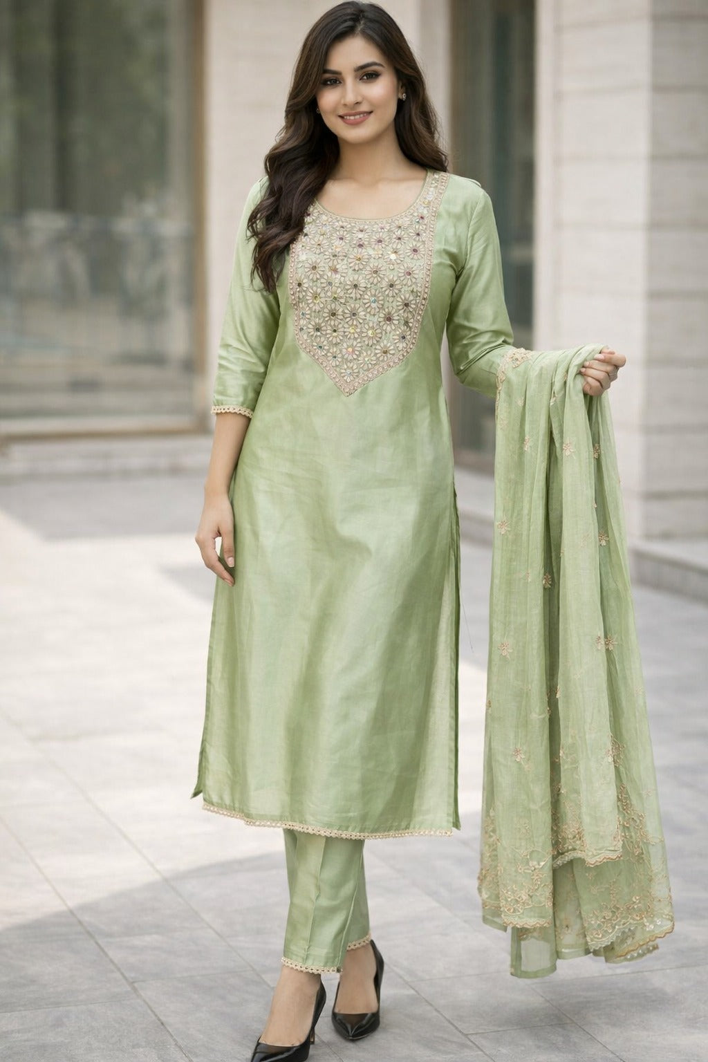 MIRROR AND PEARLS WORK SUIT