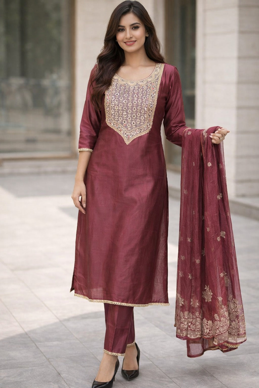 MIRROR AND PEARLS WORK SUIT