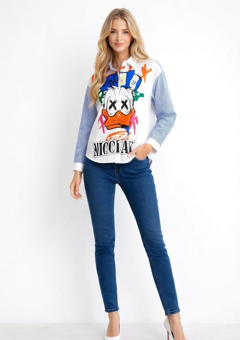 CORTOON PRINTED OVERSIZE SHIRT
