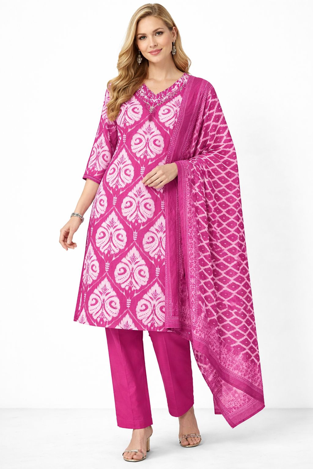 leave pattern cotton suit