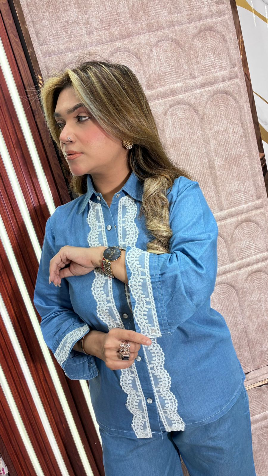 COTTON DENIM PLUS SIZE CORD SET