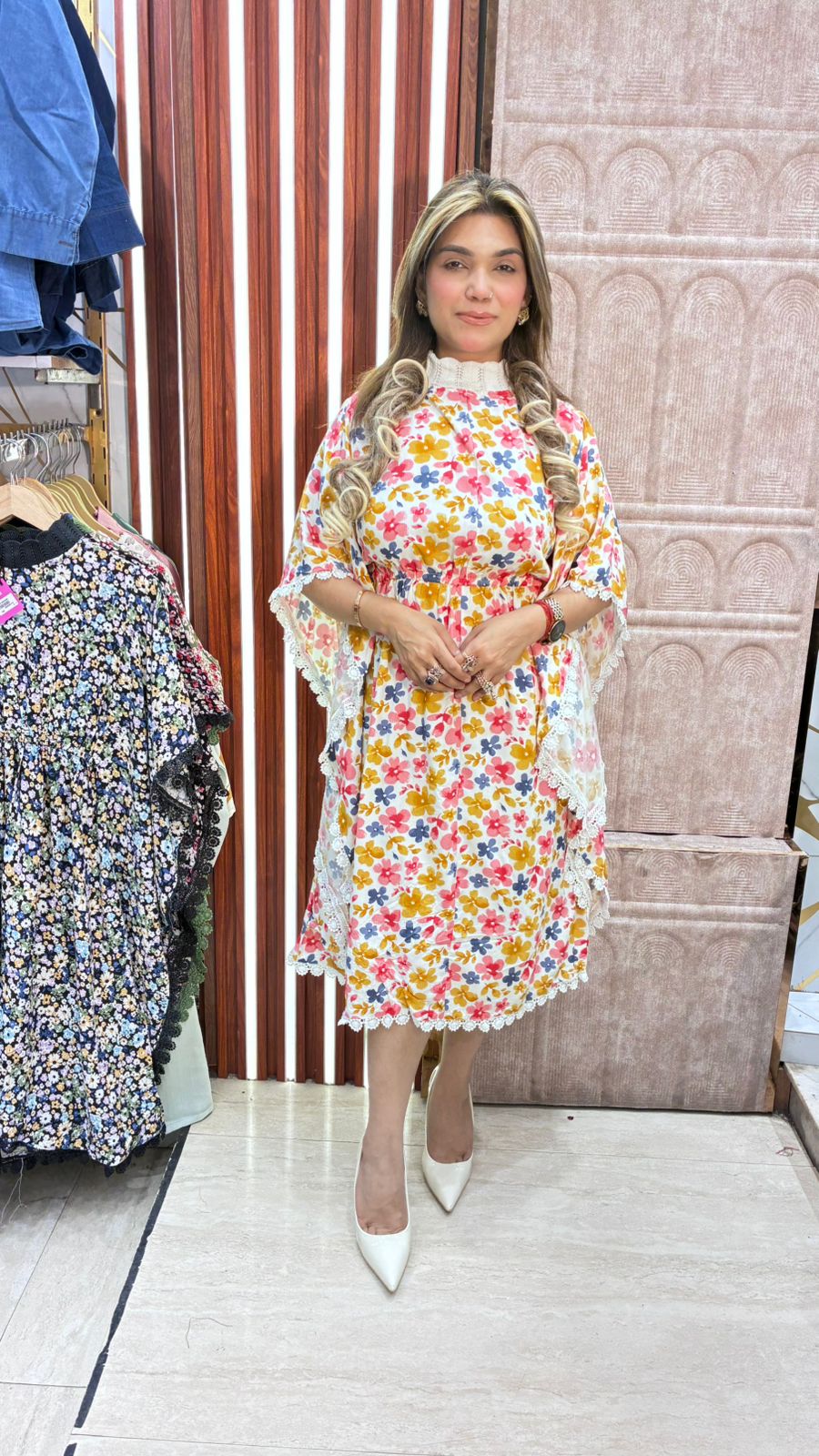 FLOWER PRINTED KAFTAN STYLE DRESS
