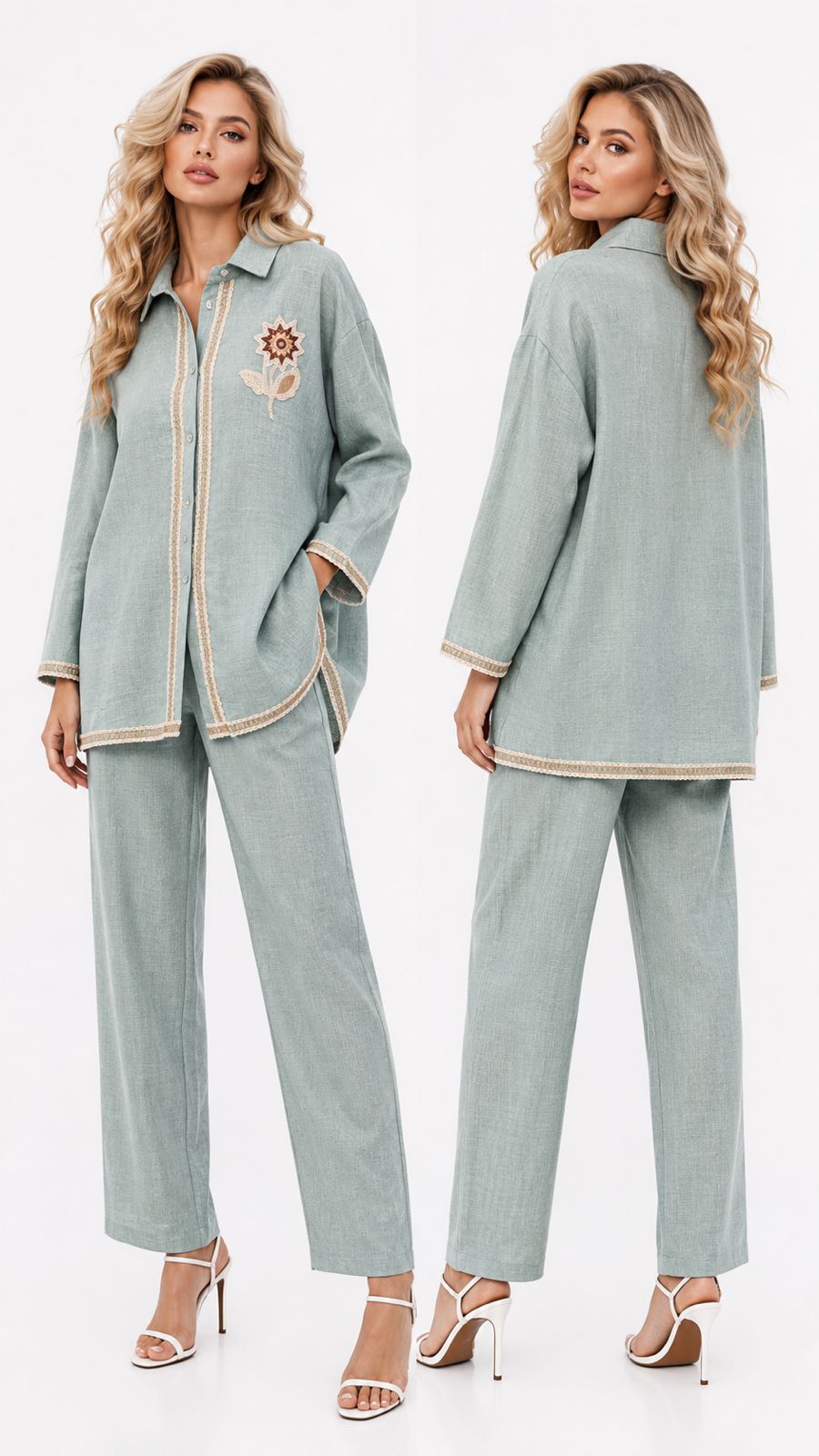Solid with Embroidery &amp; Lace Work