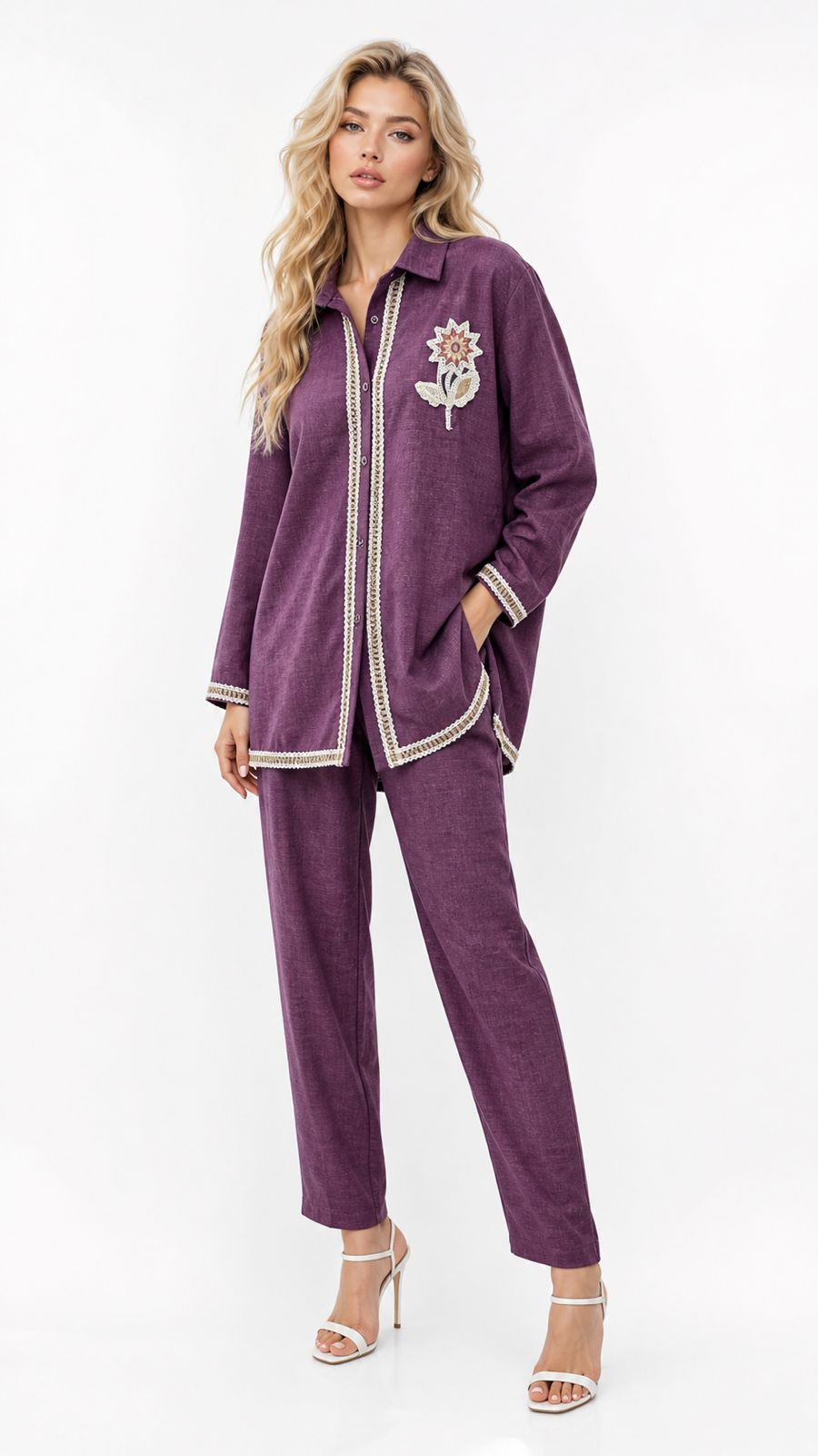 Solid with Embroidery &amp; Lace Work