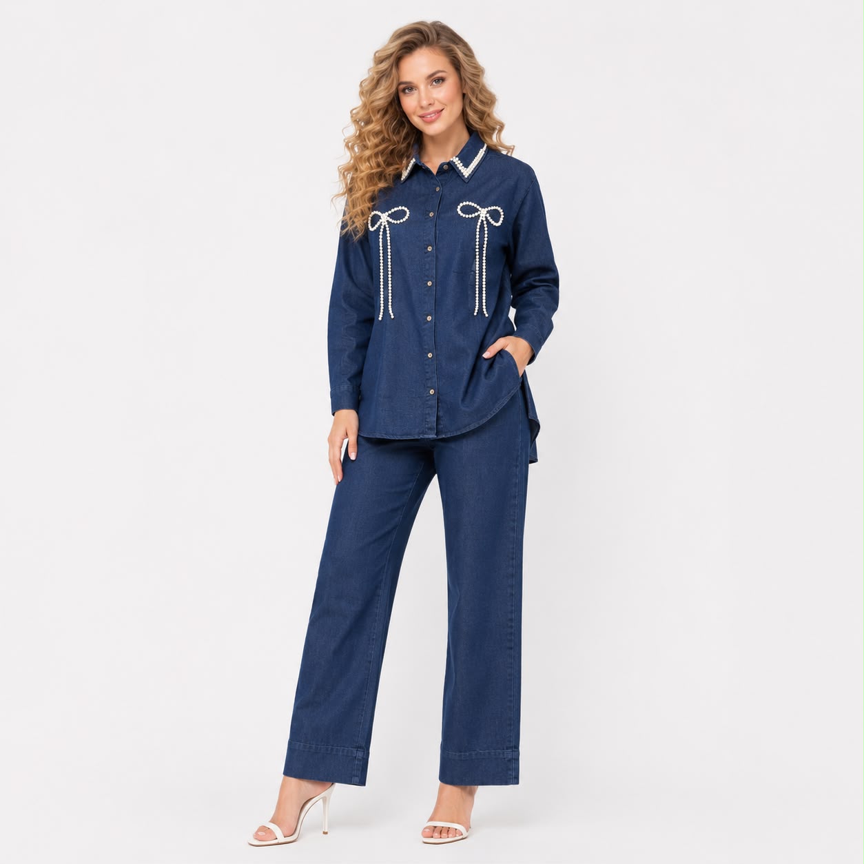 PERLS LONG BOW DENIM CORD SET