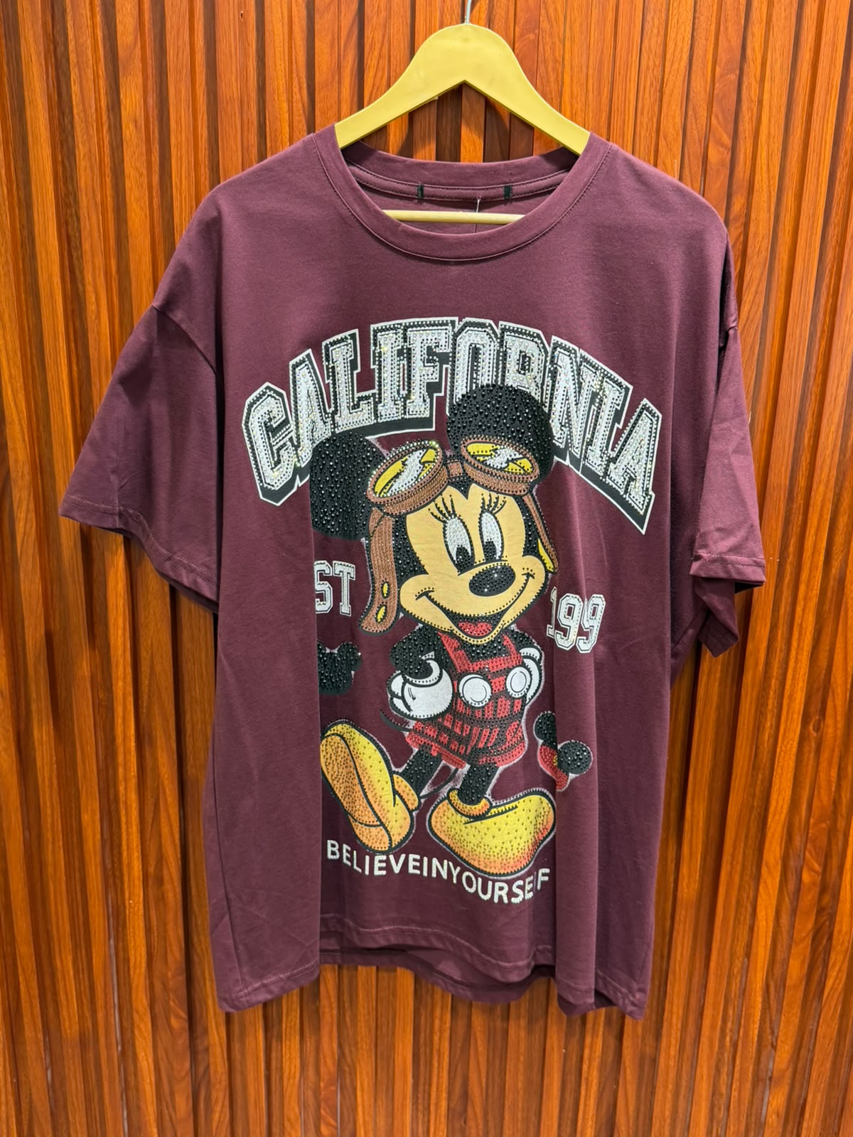 mickey mouse printe rhinestone t-shirt top