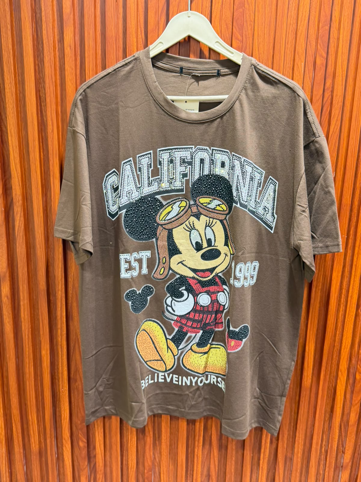 mickey mouse printe rhinestone t-shirt top