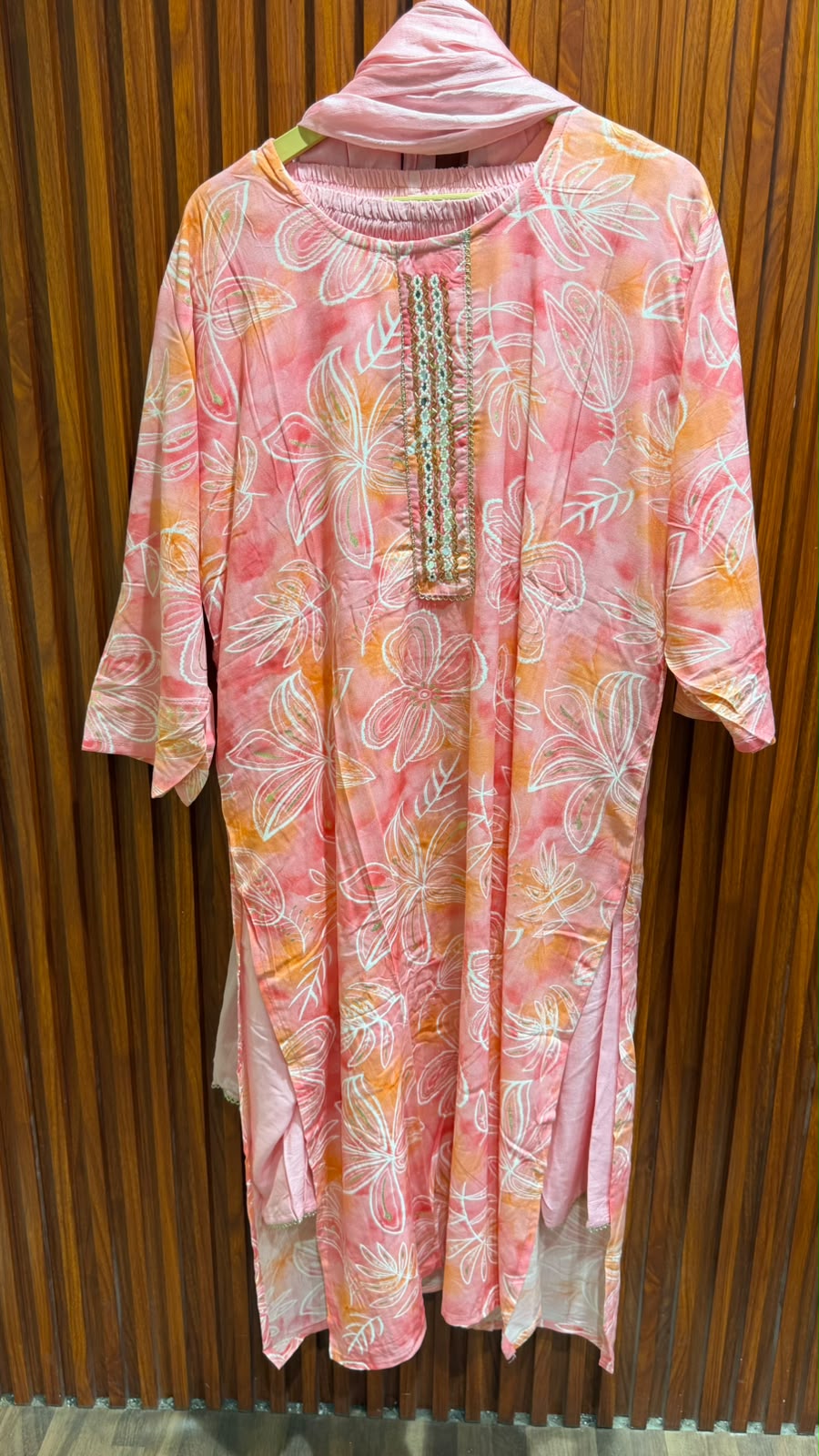 printed suit with plain chunni