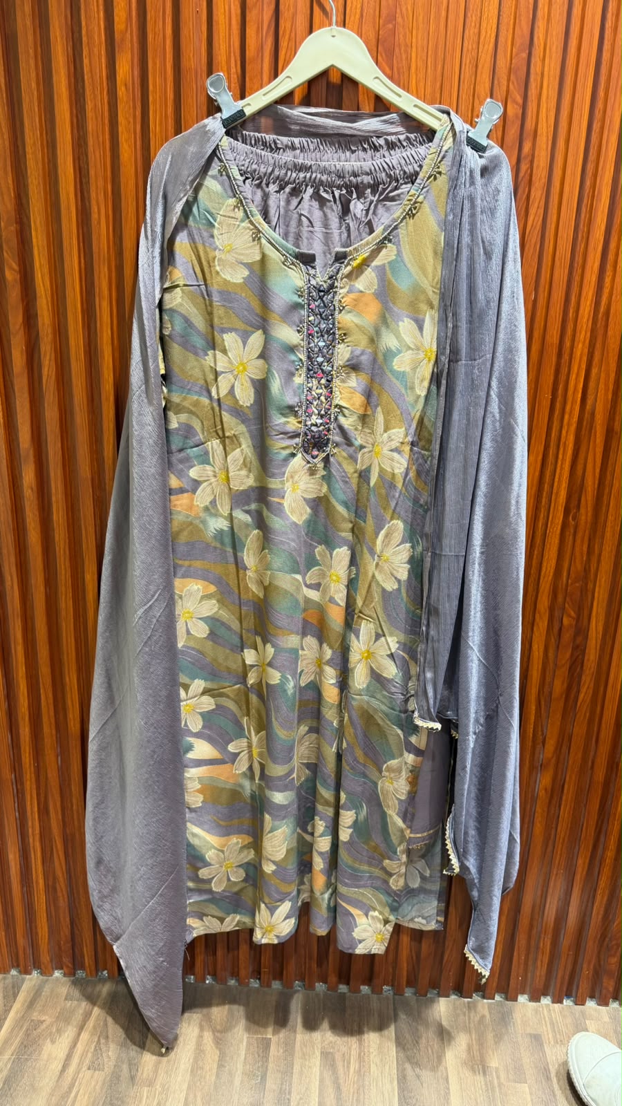 cotton grey flower printe siut