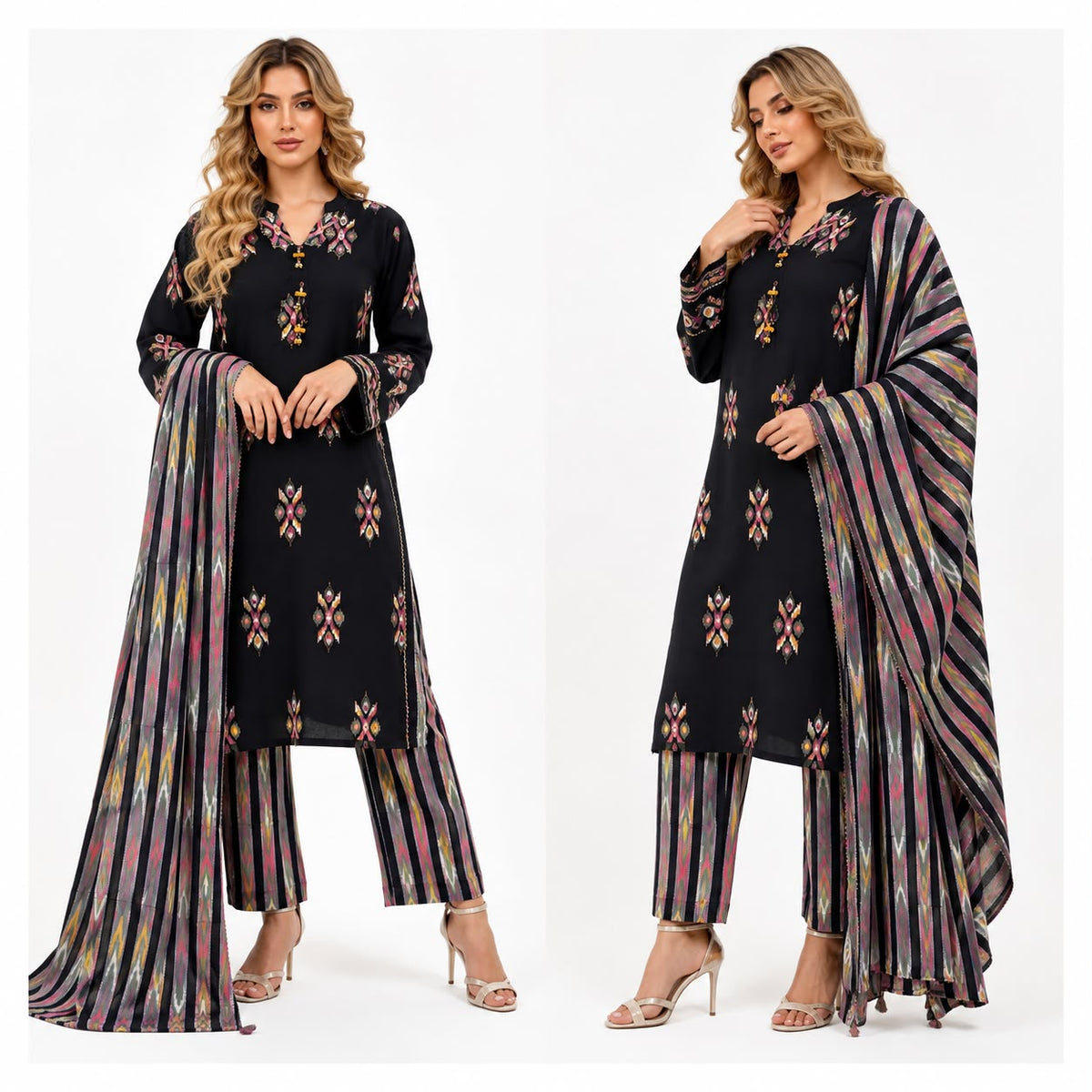 wine / black printed reyon suit