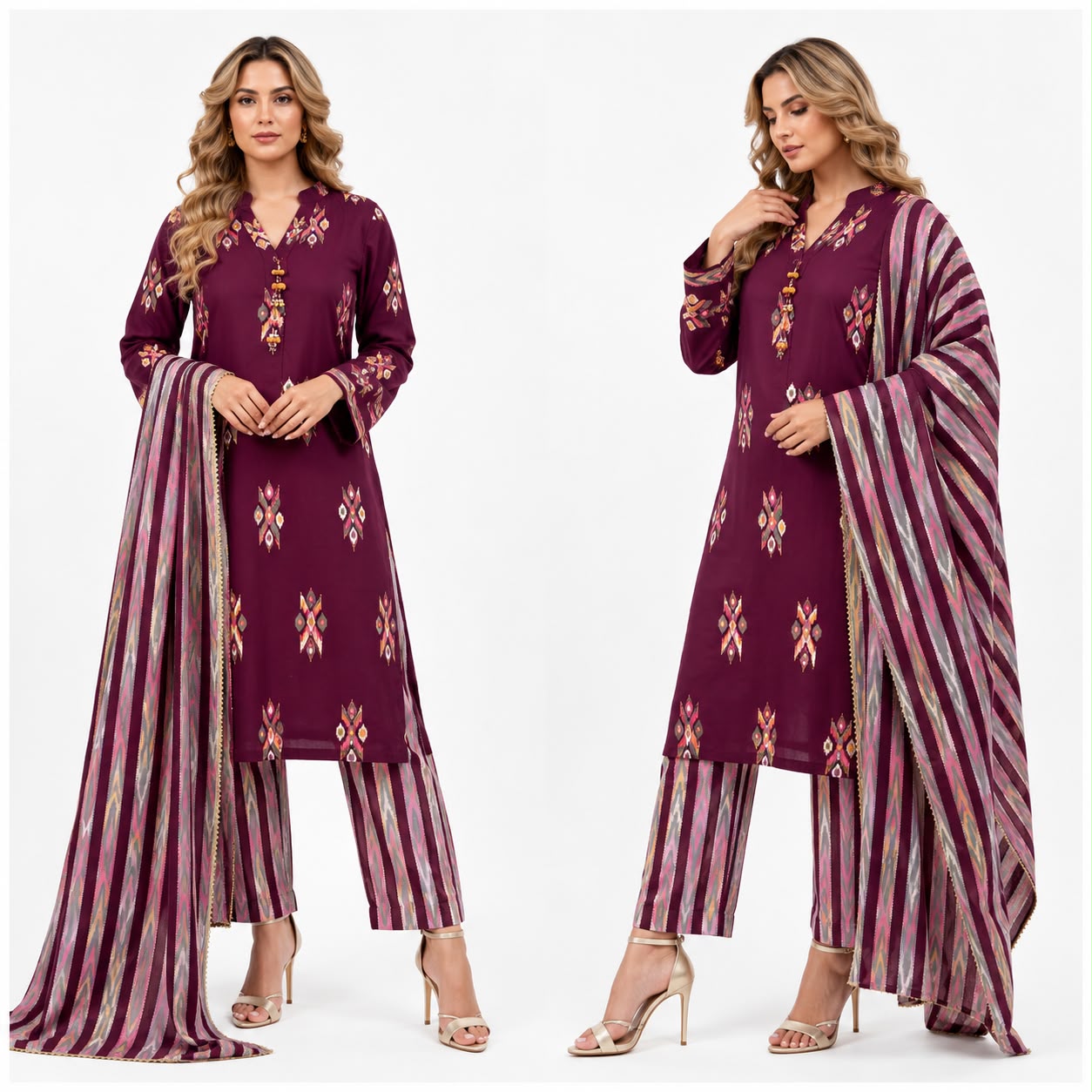 wine / black printed reyon suit