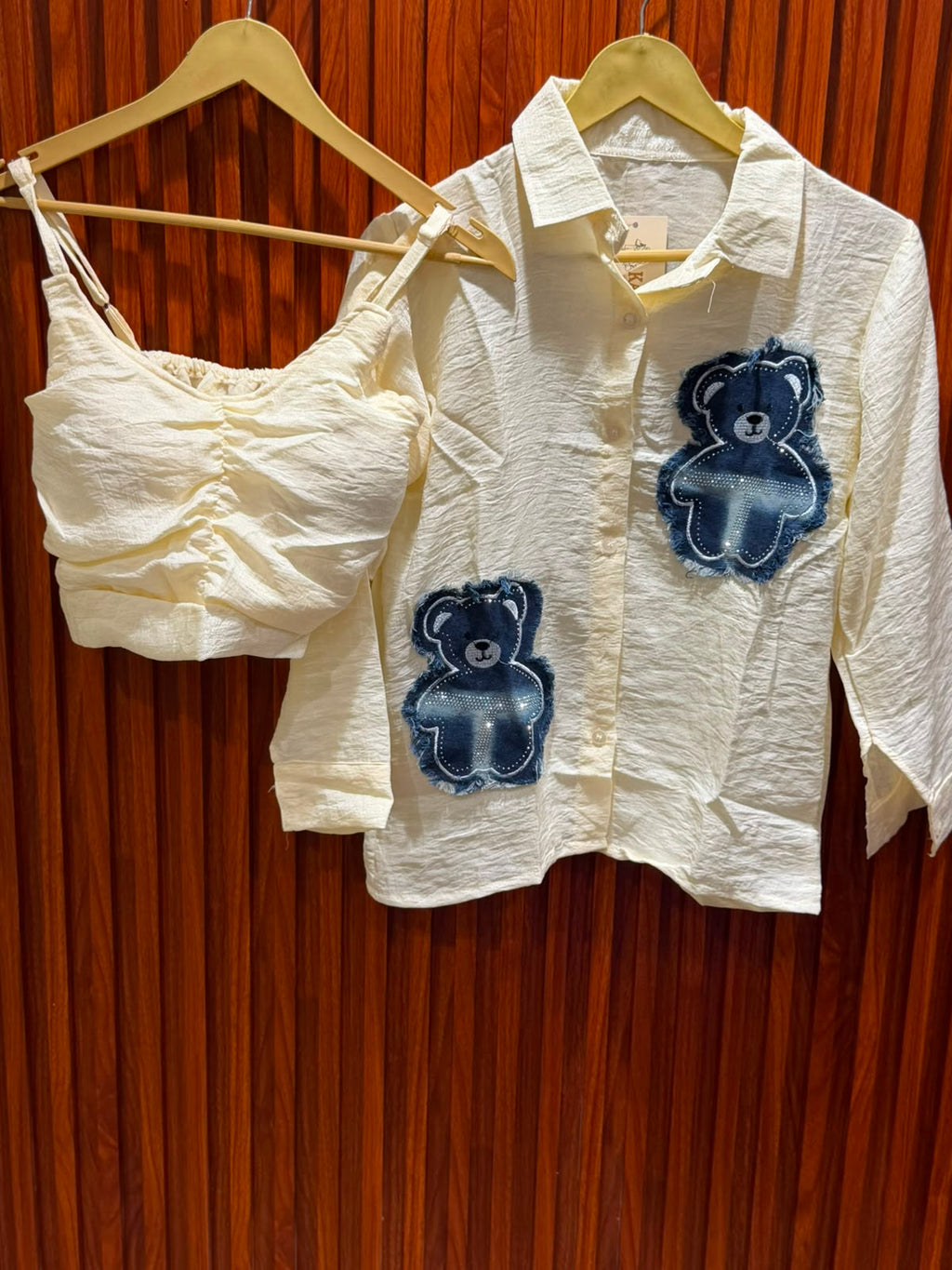 denim teddy cotton shirt with bust inner
