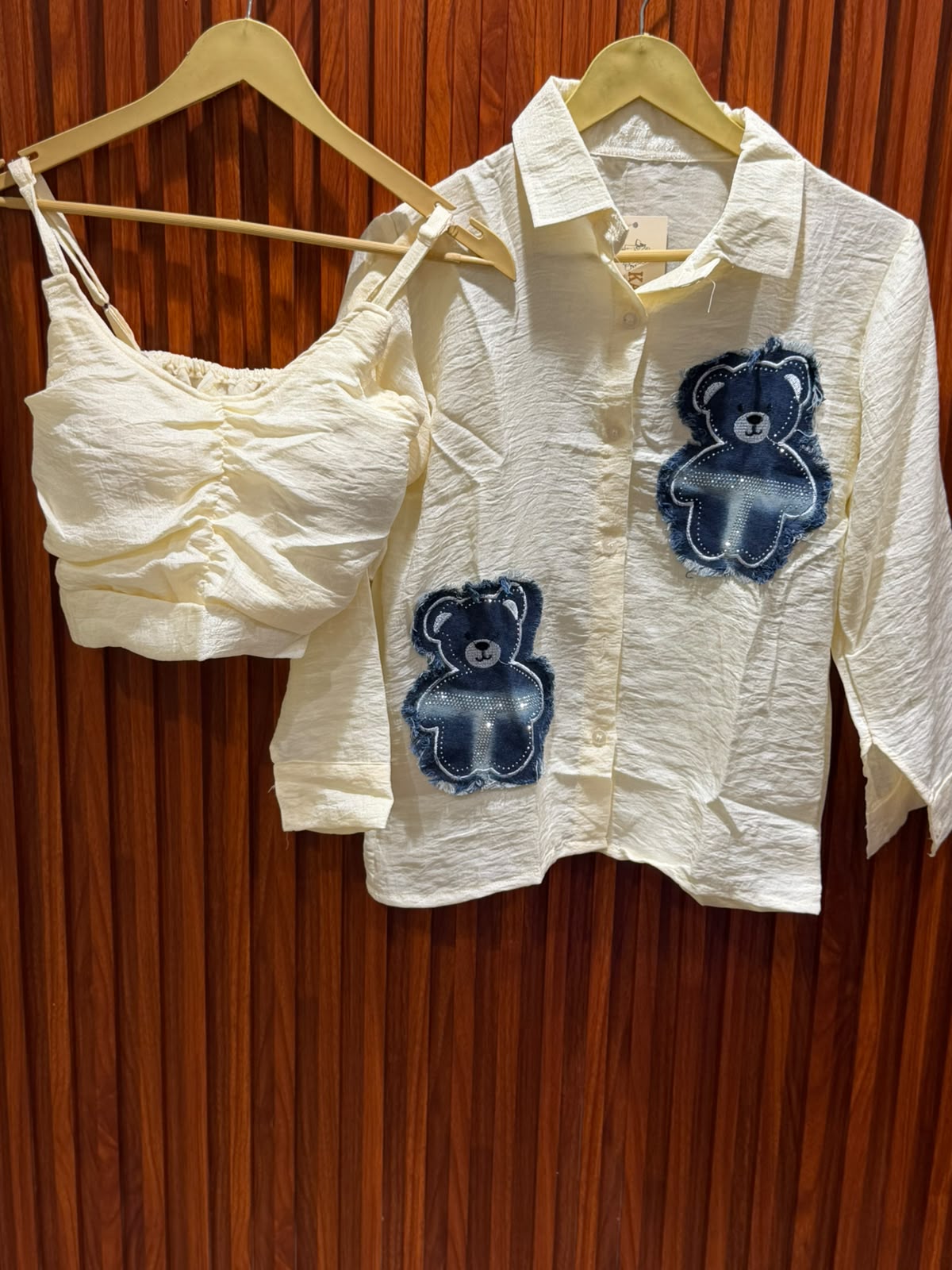 denim teddy cotton shirt with bust inner