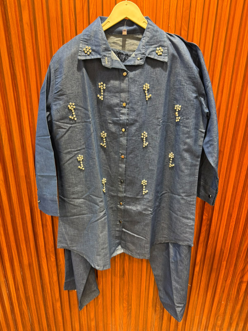 FLOWER STUDDED DENIM CORD SET