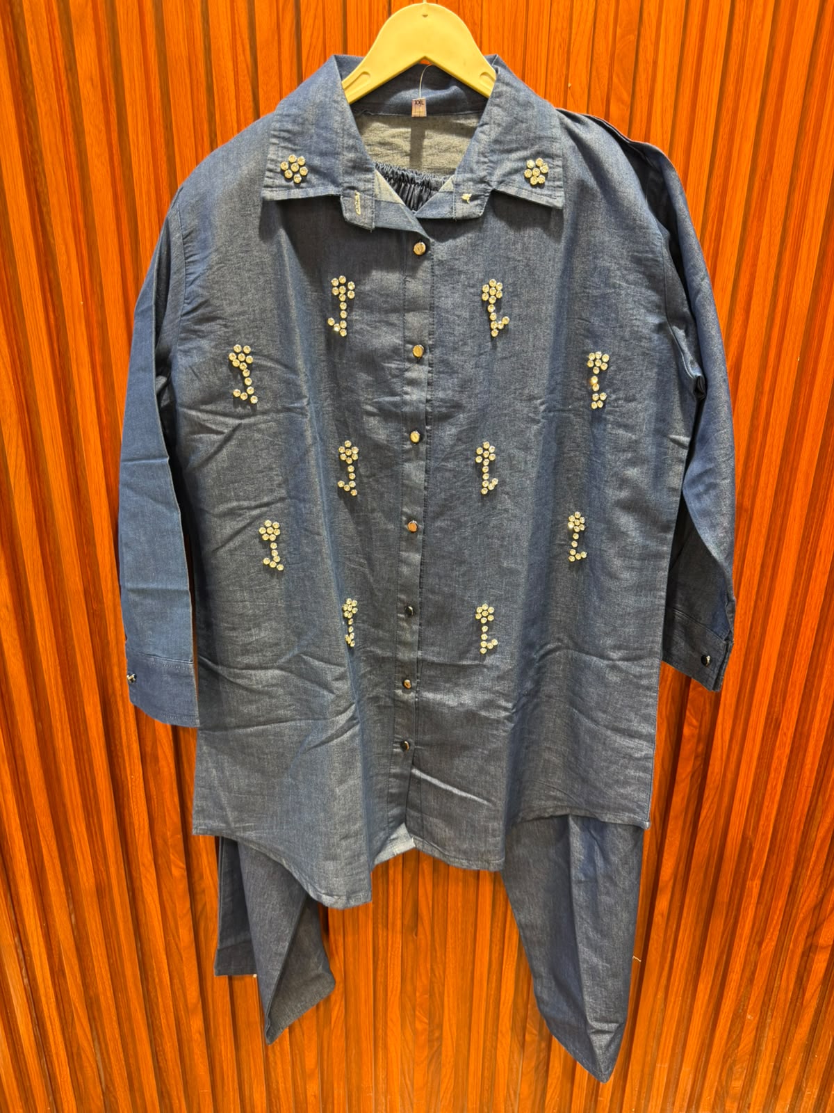 FLOWER STUDDED DENIM CORD SET