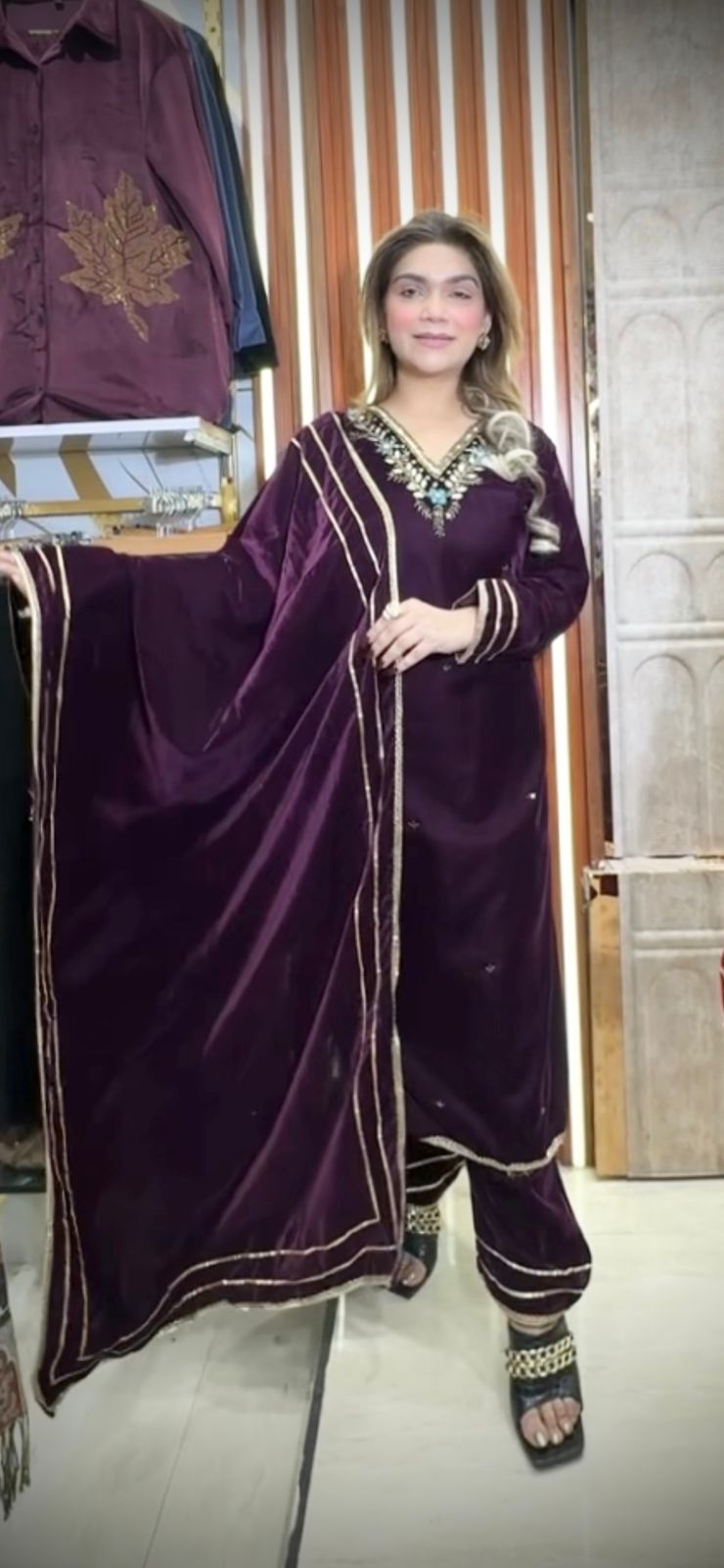 velvet suits embroidery free size till to xl